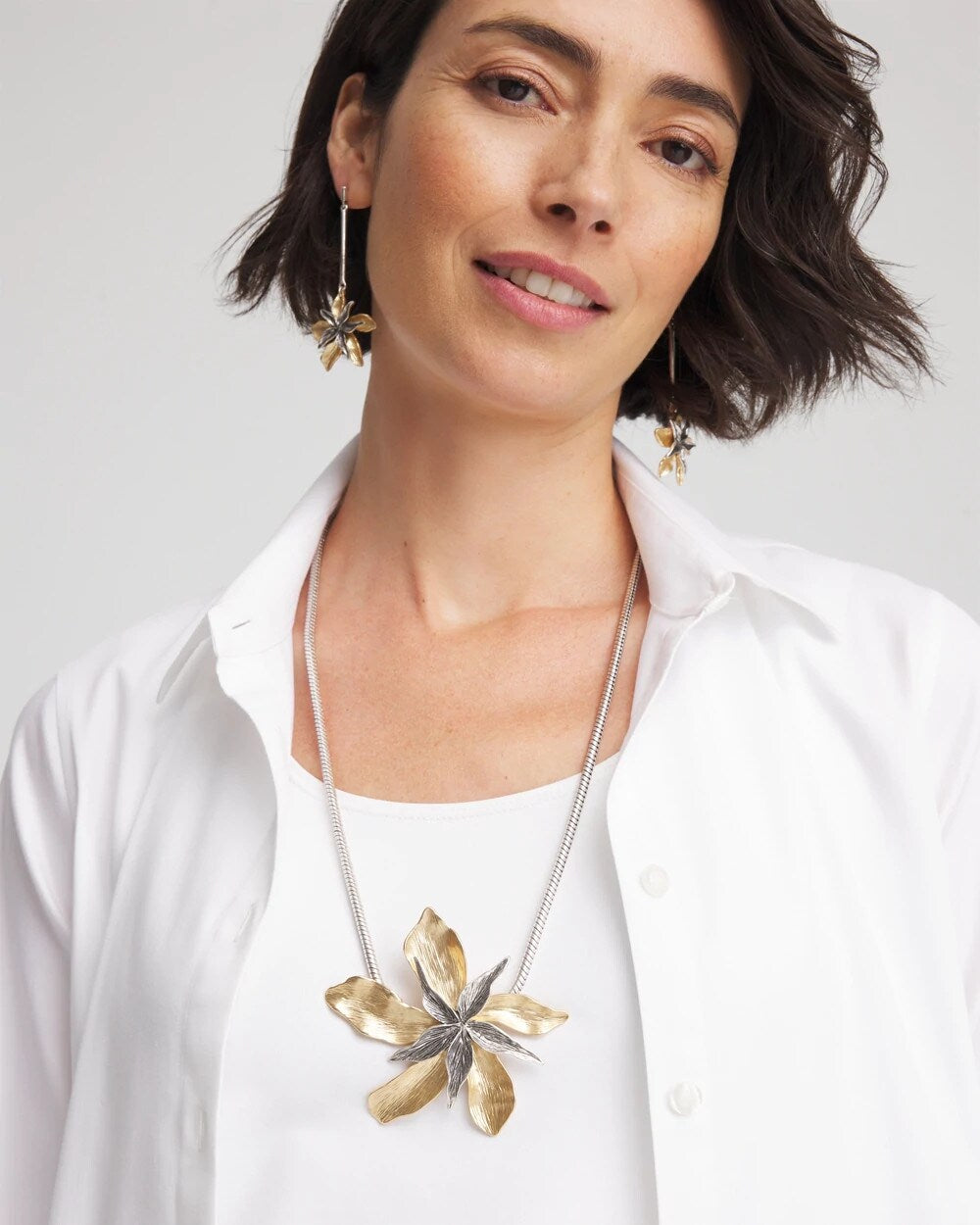 Chico's Originals Mixed Metal Flower Pendant Necklace - Chico's