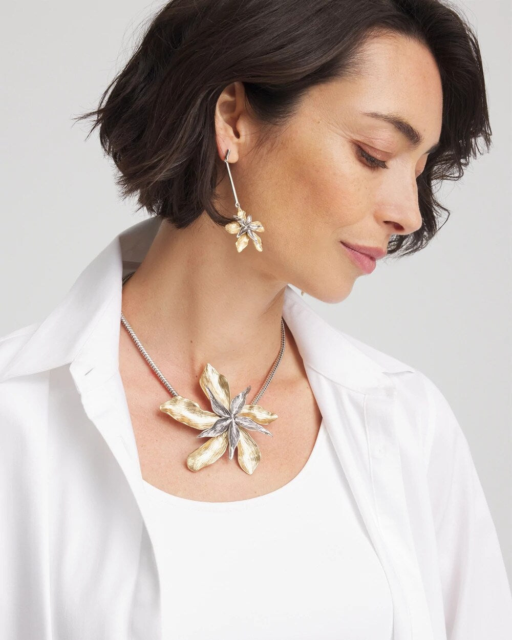 Chico's Originals Mixed Metal Flower Pendant Necklace - Chico's