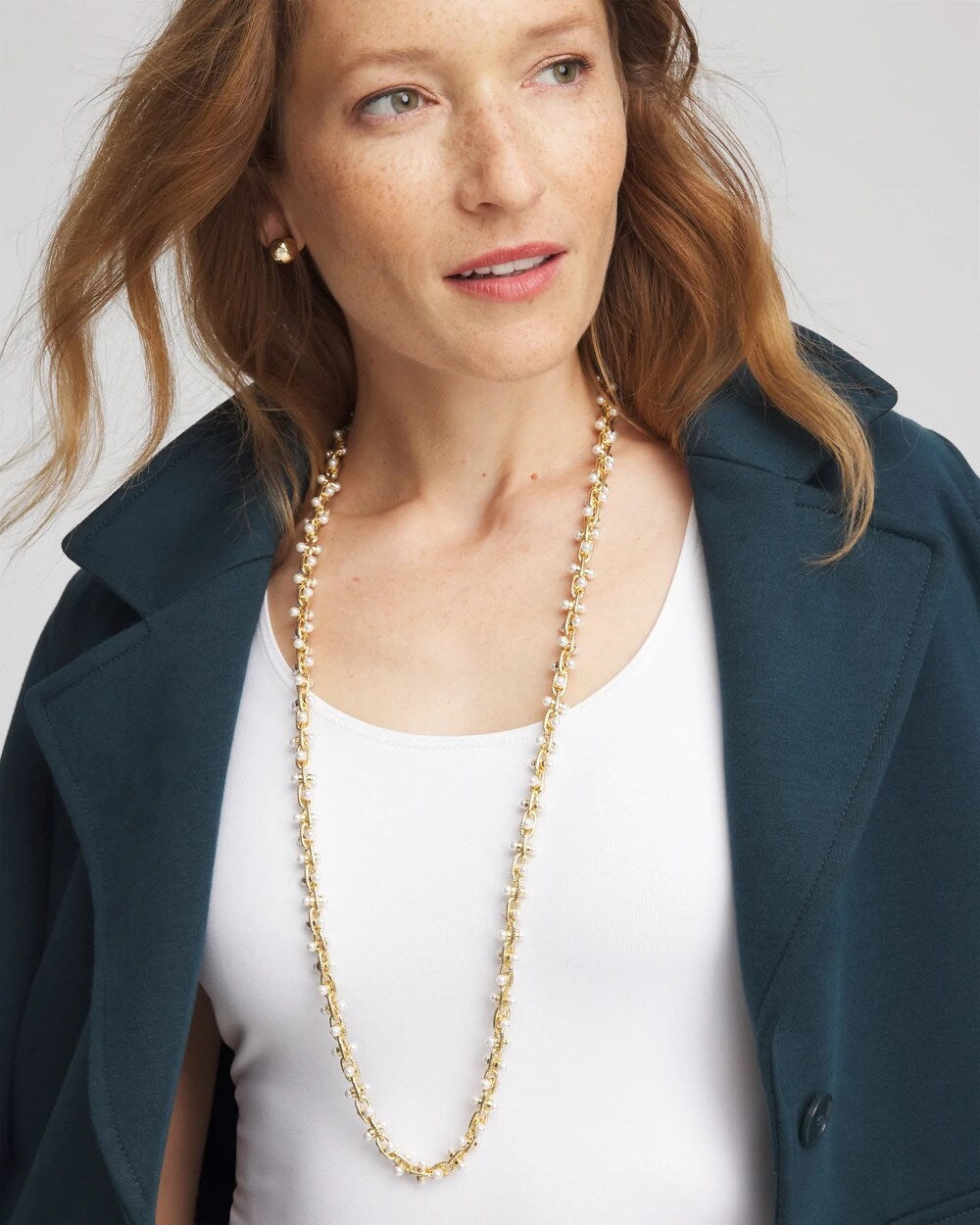 Faux Pearl Single-Strand Link Chain Necklace - Chico's