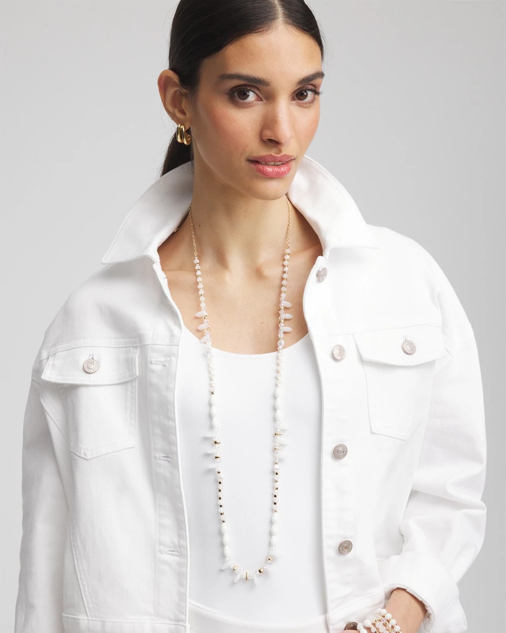 White Beaded Single Strand Necklace - Chico's