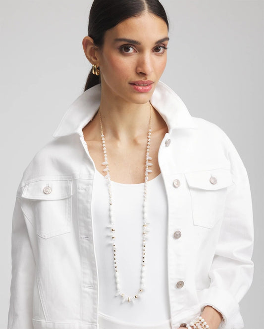 White Beaded Single Strand Necklace - Chico's