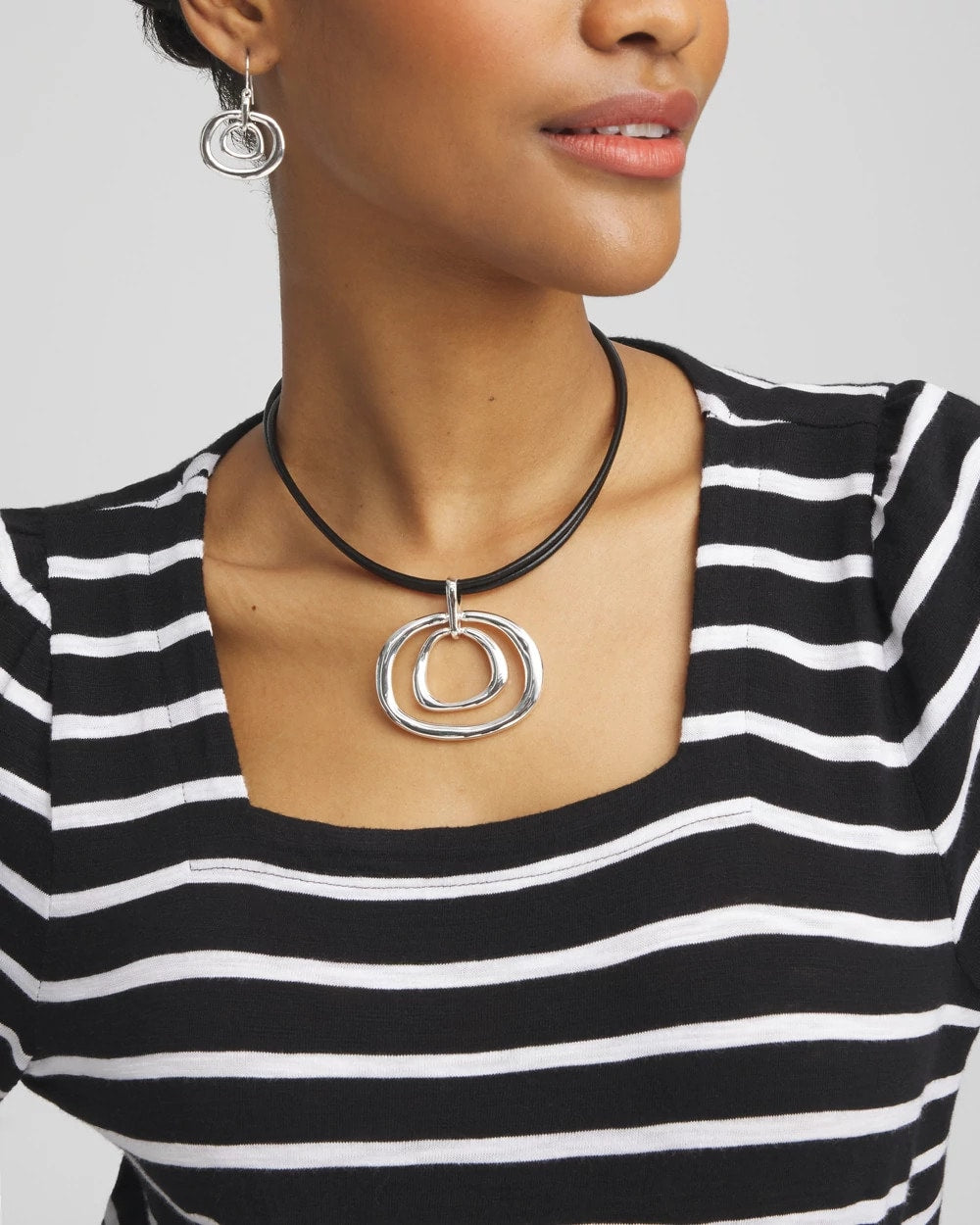 Silver Tone Rings Pendant Necklace - Chico's