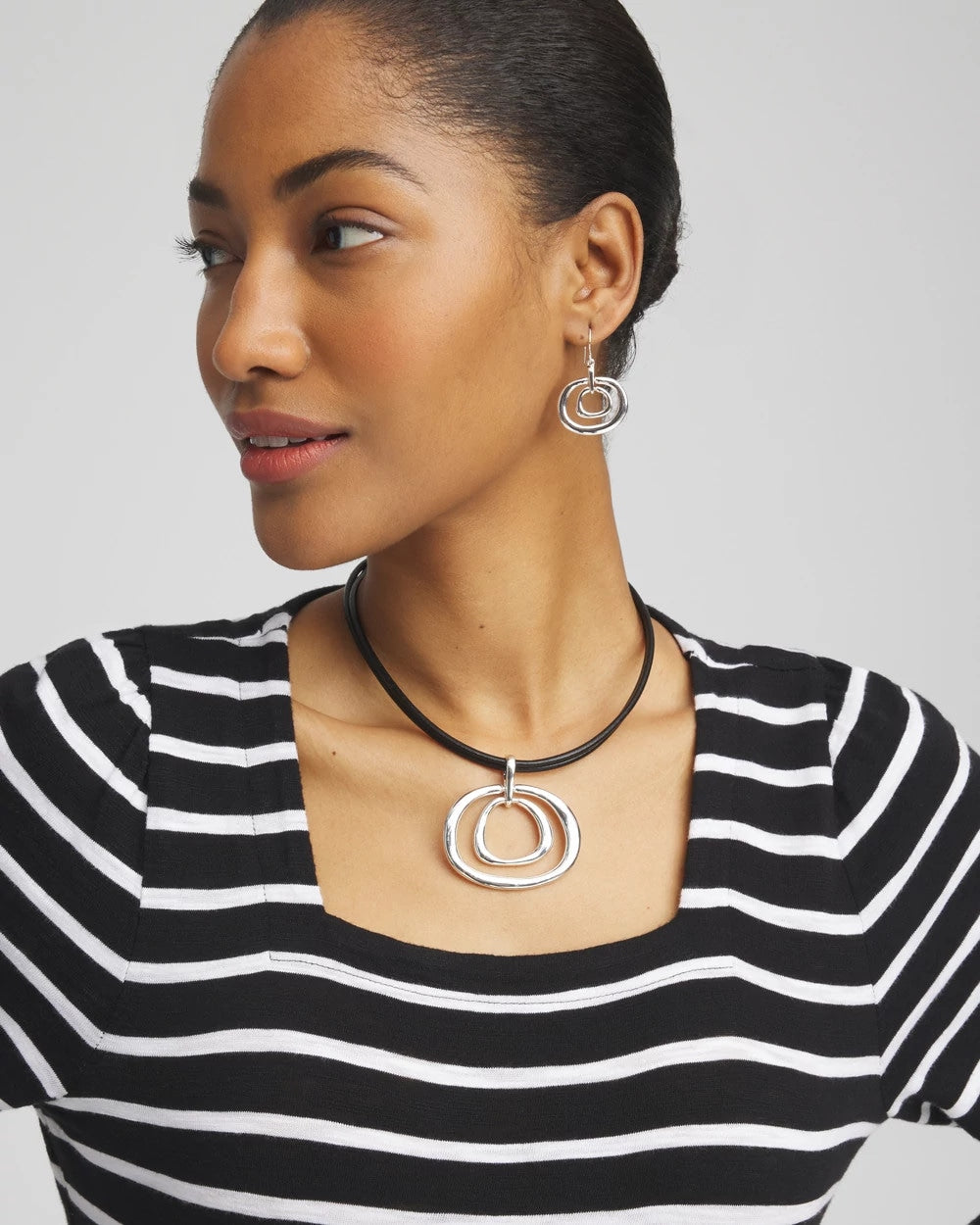 Silver Tone Rings Pendant Necklace - Chico's