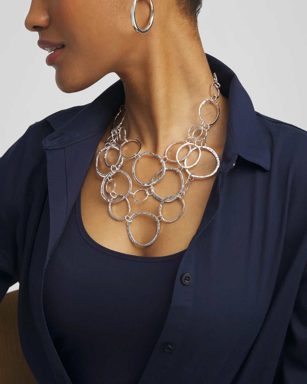 Short Silvertone Multi-Strand Link Necklace - Chico's