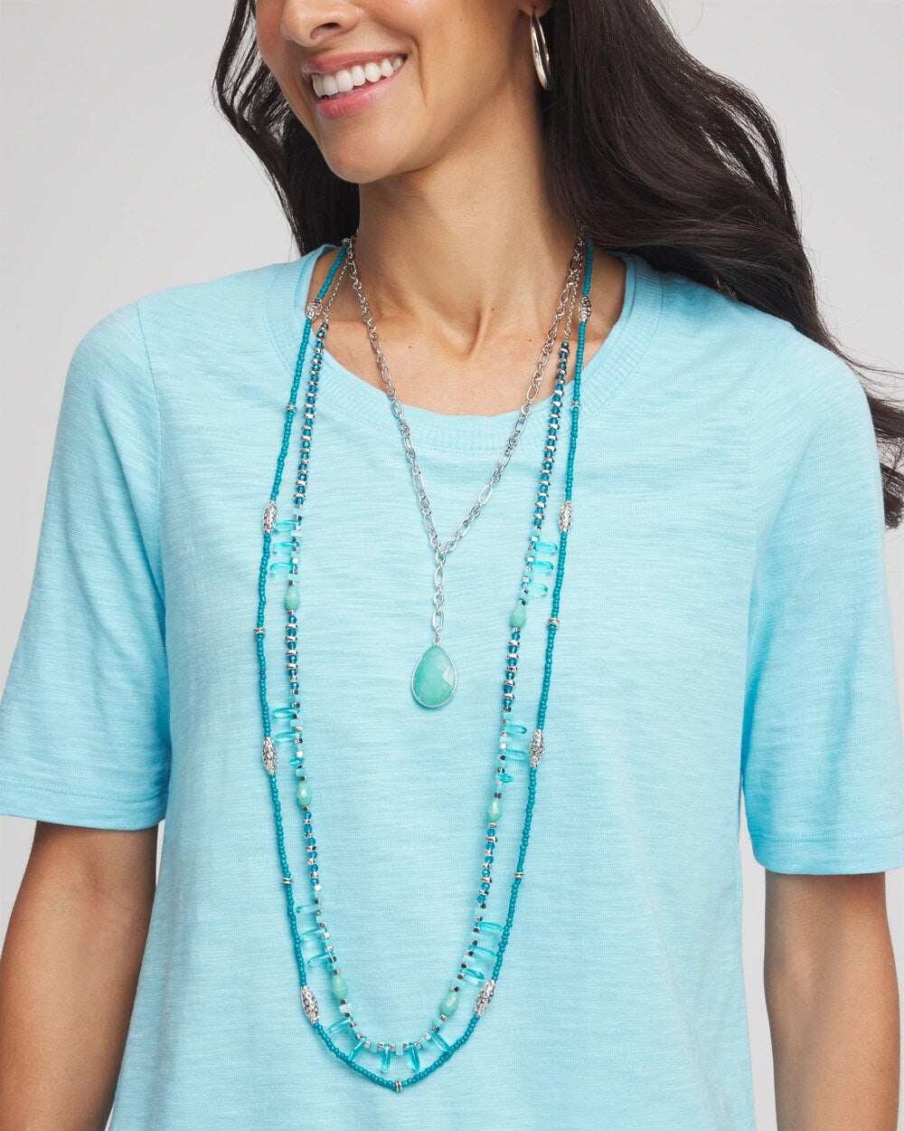Teal Beaded Single Strand Necklace - Chico's