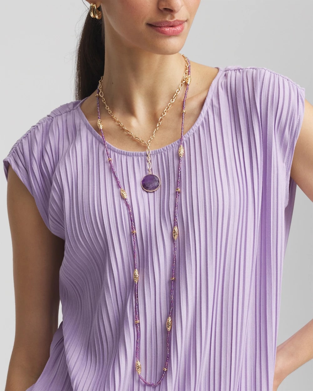 Purple Beaded Single Strand Necklace - Chico's