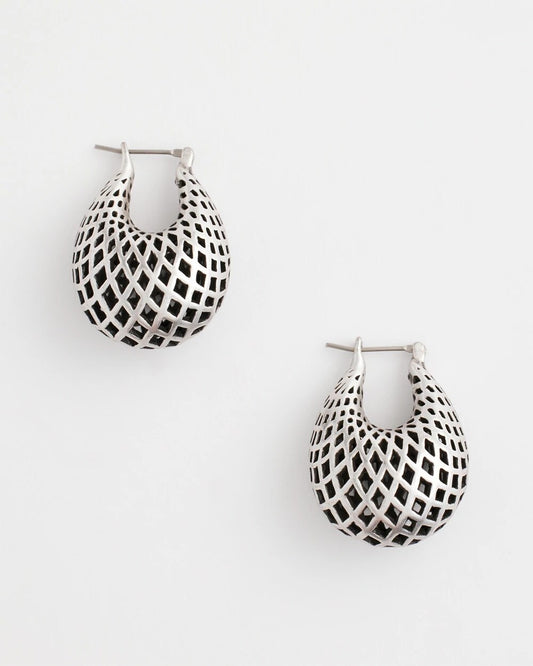 Silver Lattice Puff Hoop Earrings - Chico's
