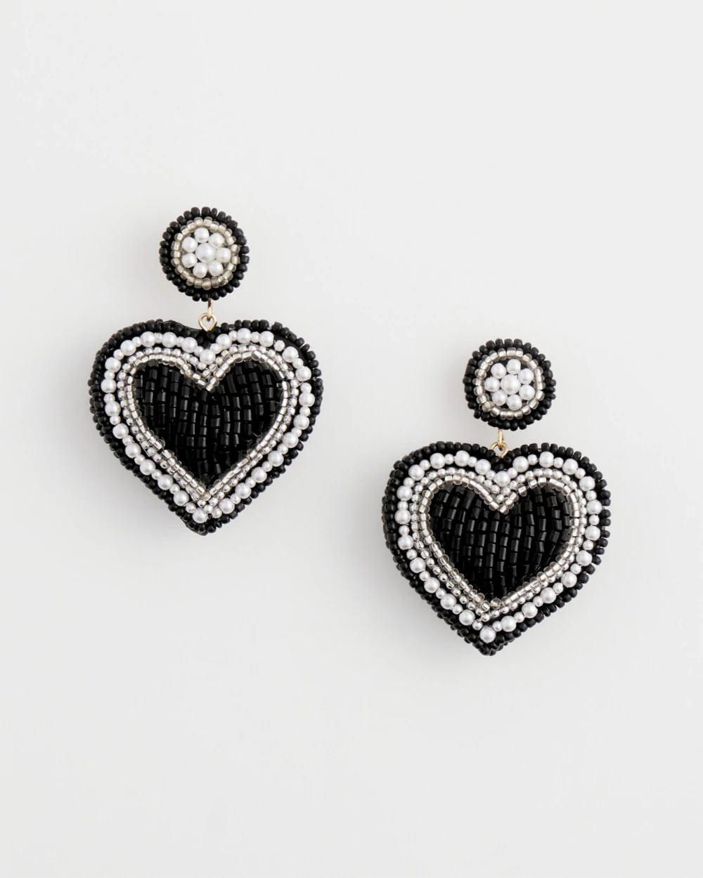 Black Beaded Heart Drop Earrings - Chico's