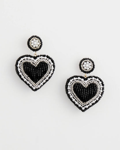 Black Beaded Heart Drop Earrings - Chico's