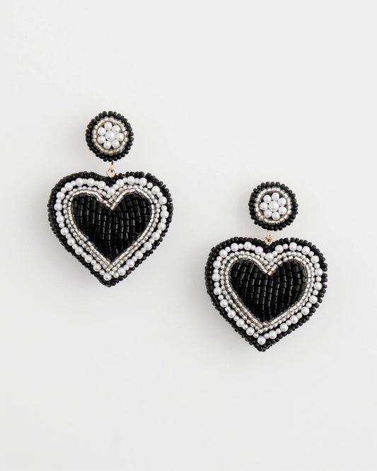 Black Beaded Heart Drop Earrings - Chico's