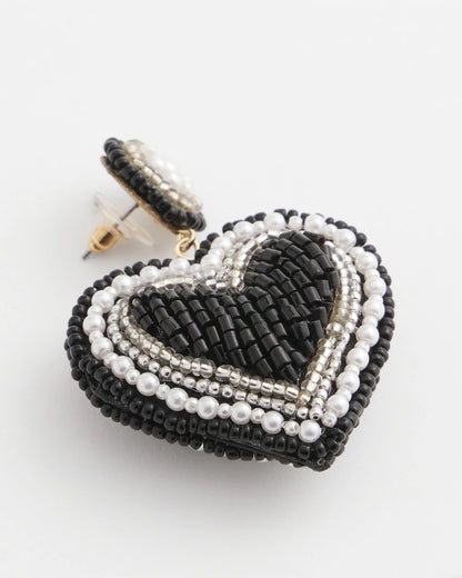 Black Beaded Heart Drop Earrings - Chico's