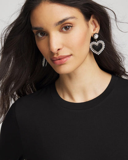 Black Beaded Heart Drop Earrings - Chico's