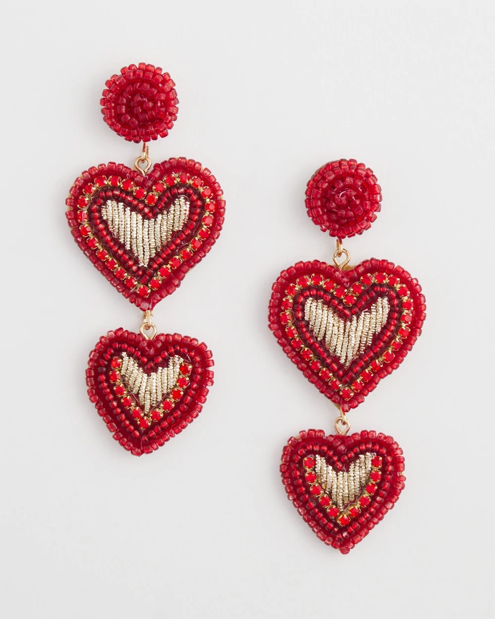 Red Beaded Heart Drop Earrings - Chico's