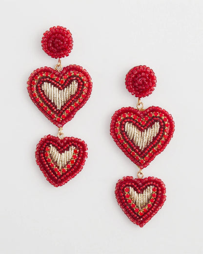 Red Beaded Heart Drop Earrings - Chico's