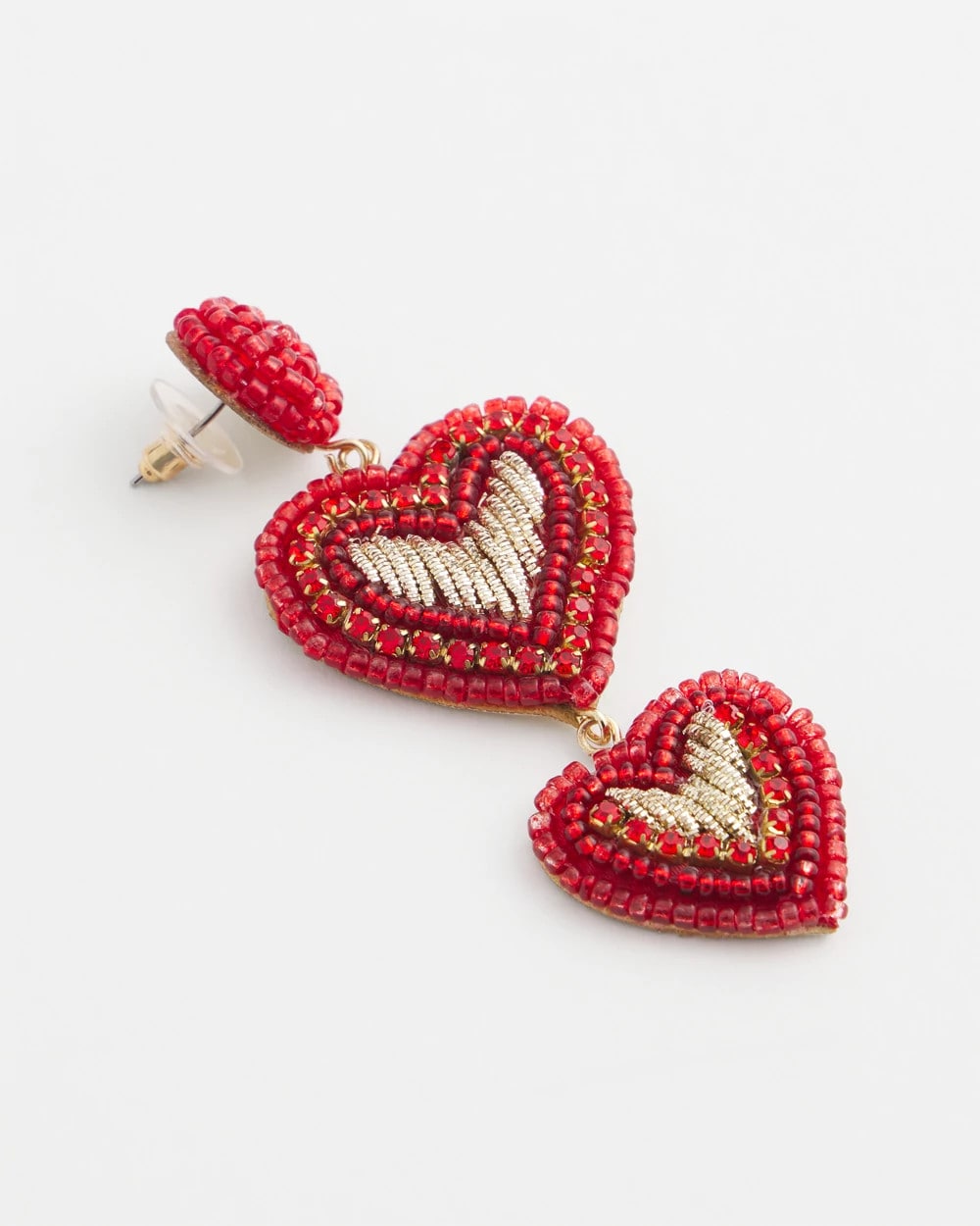 Red Beaded Heart Drop Earrings - Chico's