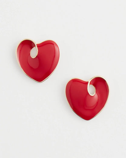 Red Enamel Heart Stud Earrings - Chico's
