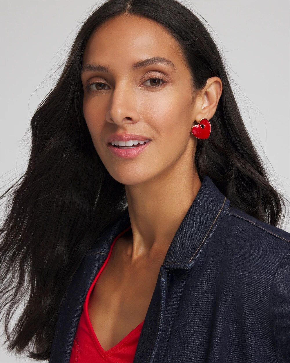 Red Enamel Heart Stud Earrings - Chico's