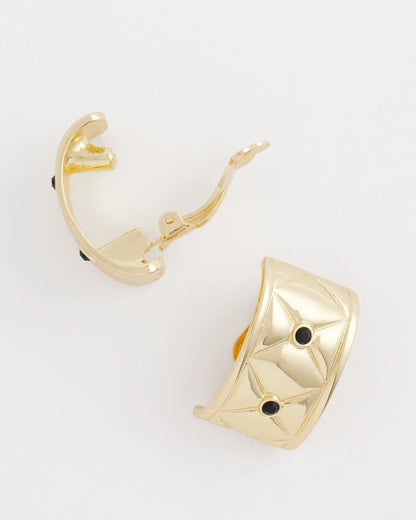 Black & Gold Quilted  Clip on Earrings - Chico's
