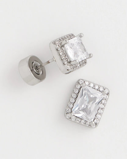 Silver Emerald Cut Stud Earrings - Chico's