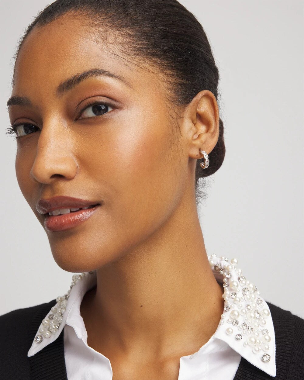 Silvertone Crystal Mini Hoop Earrings - Chico's