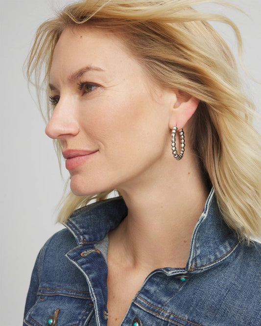 Silvertone Beaded Hoop Earrings - Chico's