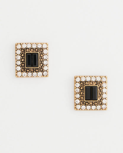 Black & Goldtone Square Stud Earrings - Chico's