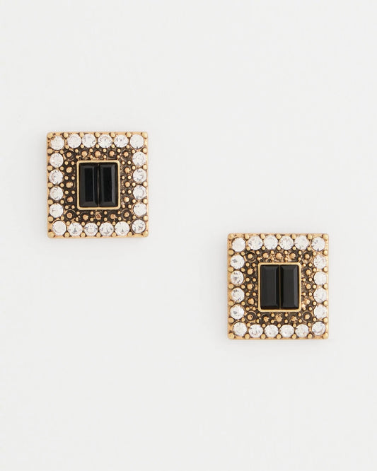 Black & Goldtone Square Stud Earrings - Chico's