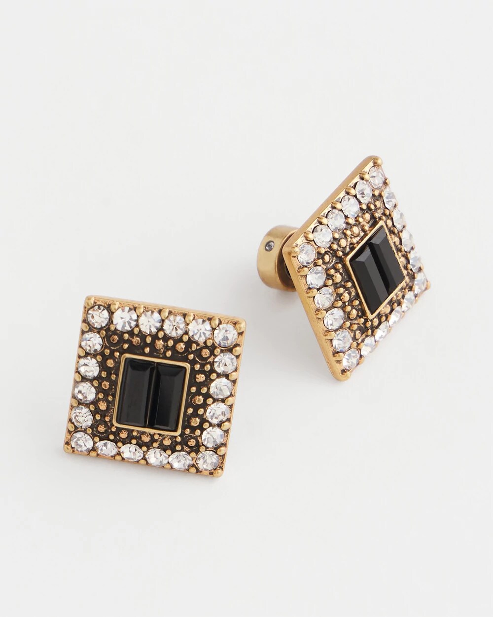 Black & Goldtone Square Stud Earrings - Chico's