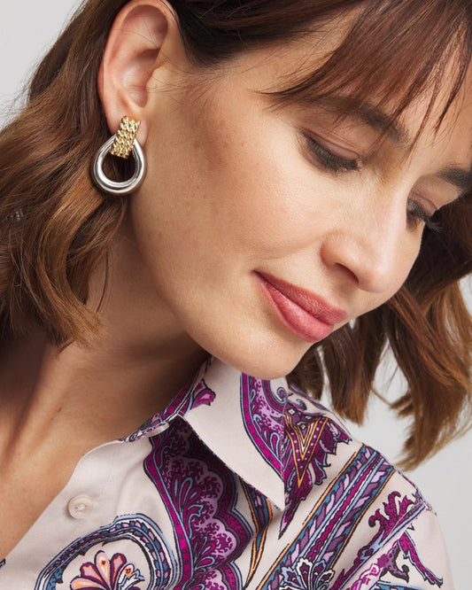 No Droop™ Mixed-Metal Teardrop Clip-On Earrings - Chico's