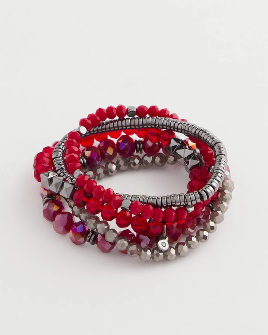 Red Stretch Set of Five Beaded Bracelets - Chico's
