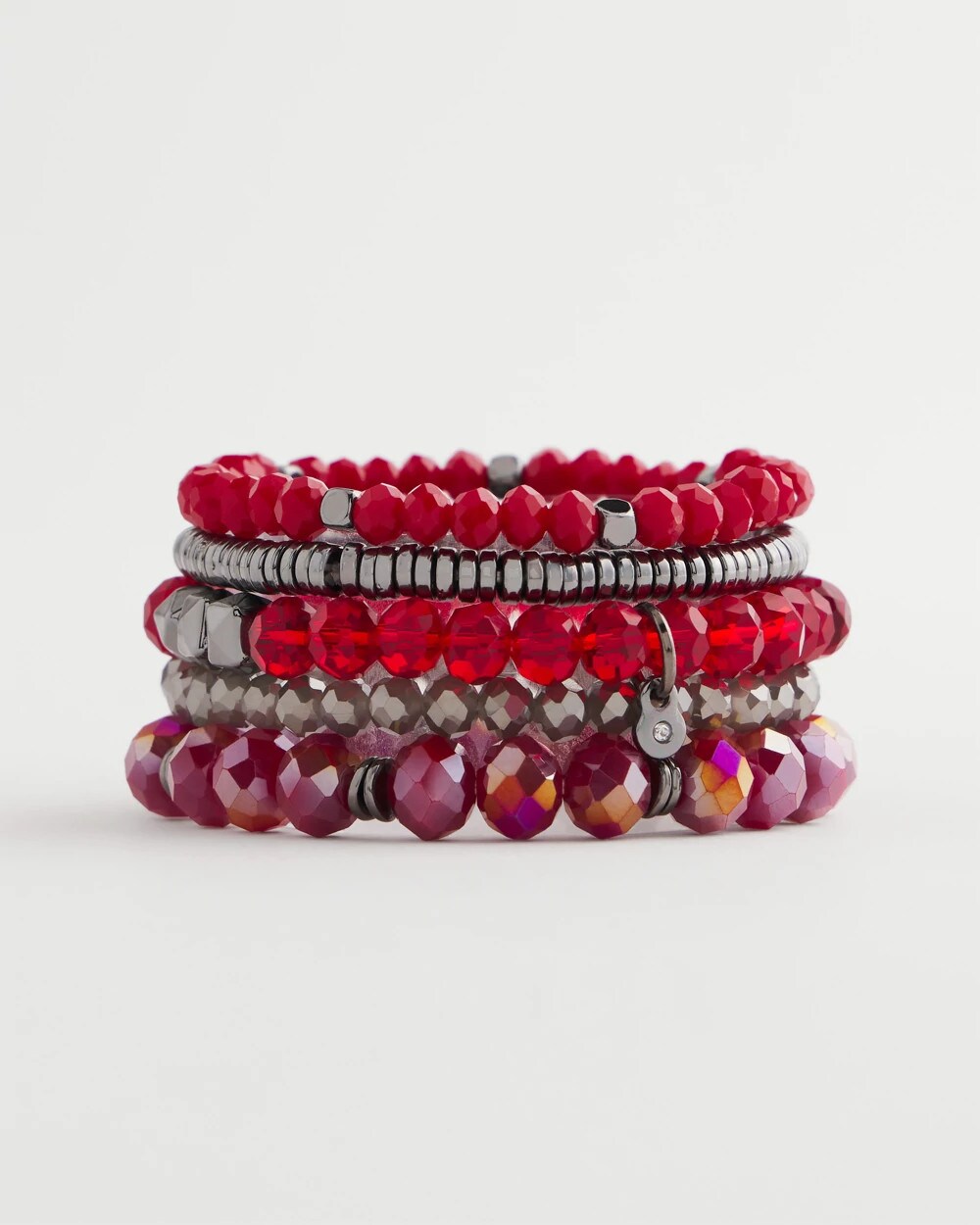 Red Stretch Set of Five Beaded Bracelets - Chico's