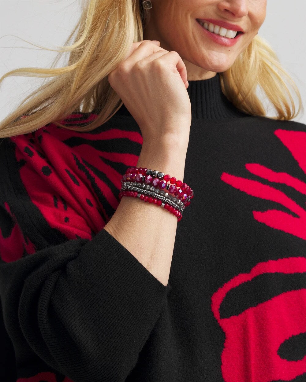 Red Stretch Set of Five Beaded Bracelets - Chico's