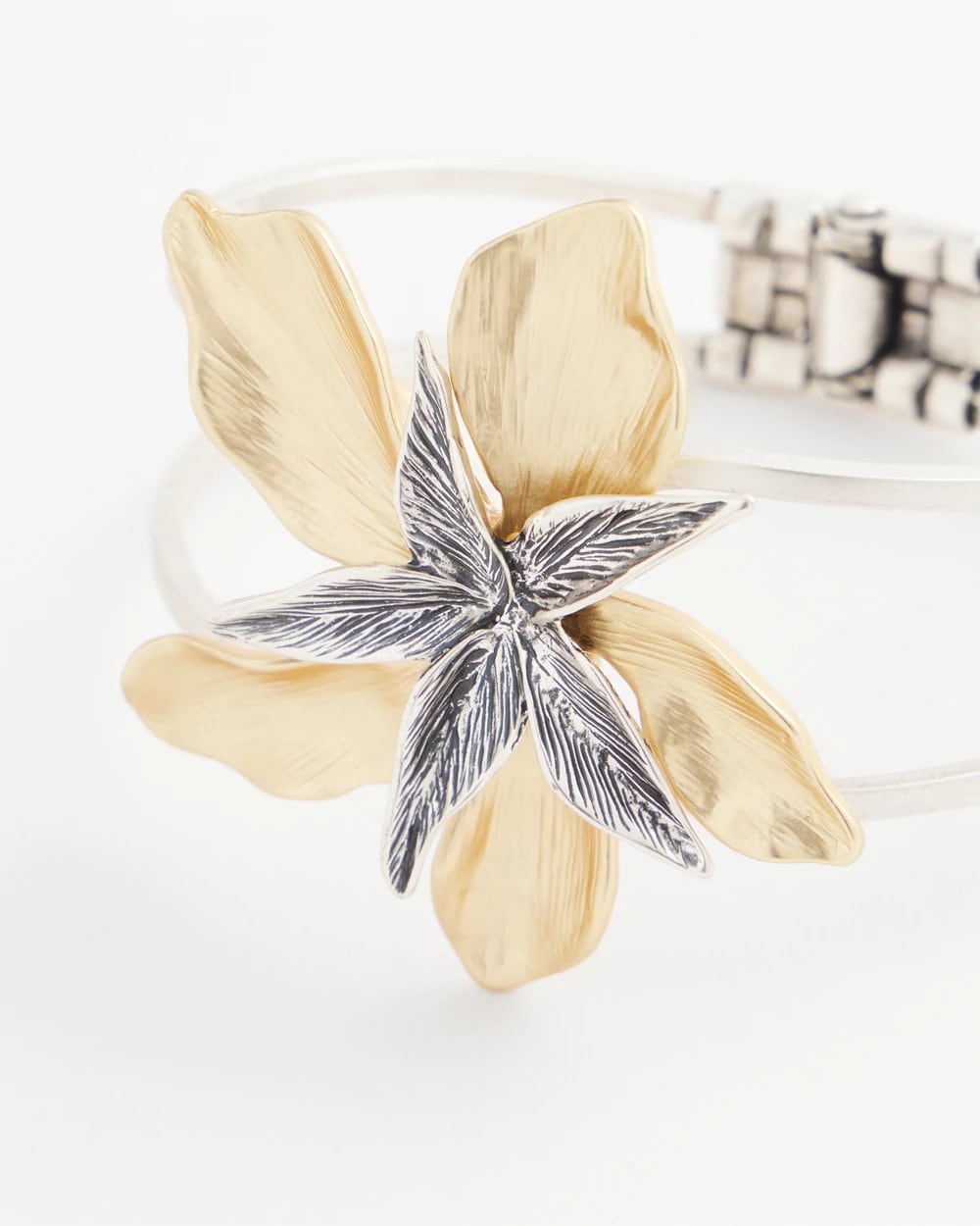 Mixed-Metal Floral Cuff Bangle Bracelet - Chico's