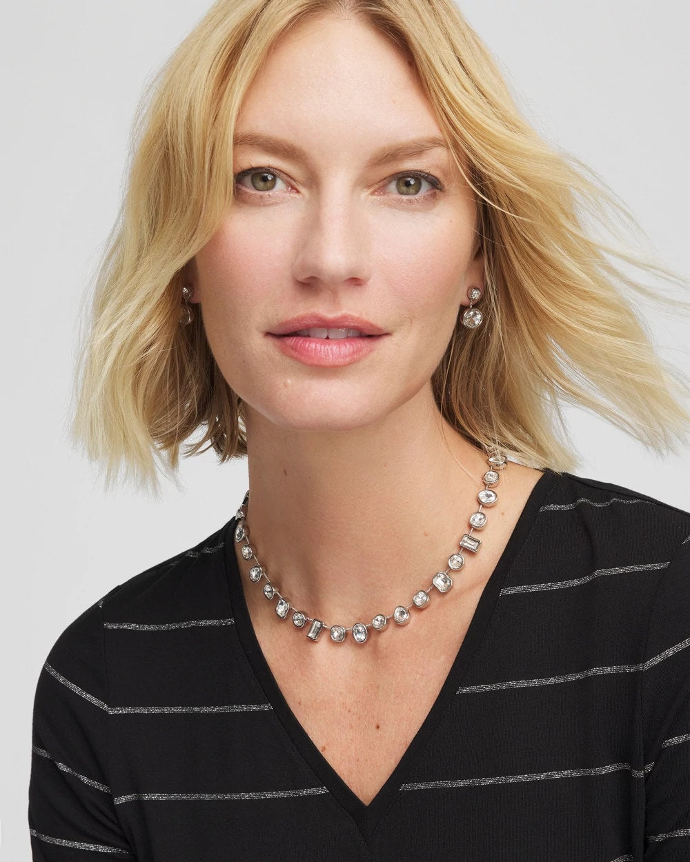 Bezel Set Short Silvertone Necklace - Chico's
