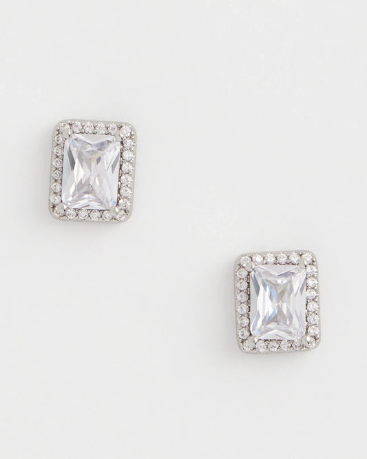 Silver Emerald Cut Stud Earrings - Chico's
