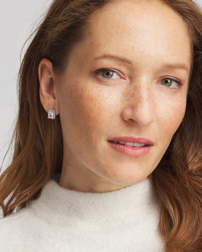 Silver Emerald Cut Stud Earrings - Chico's