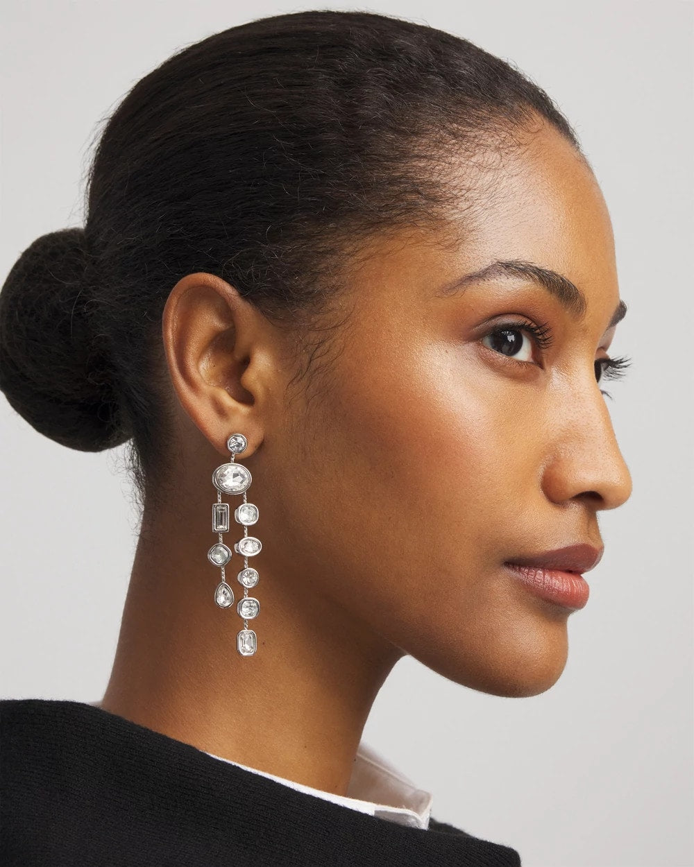 Bezel Set Linear Silvertone Earrings - Chico's