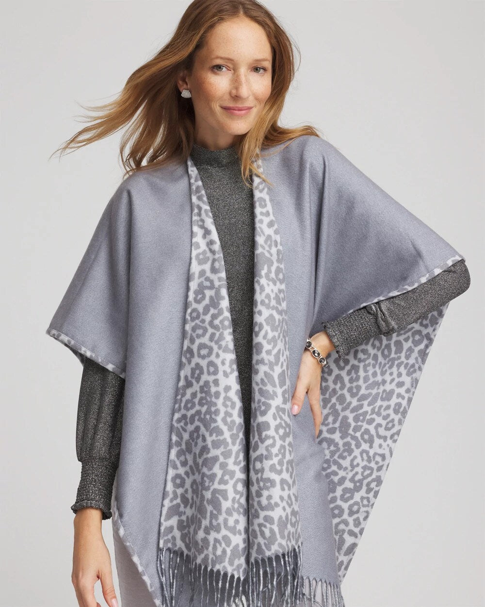 Reversible Animal Print Fringe Ruana - Chico's
