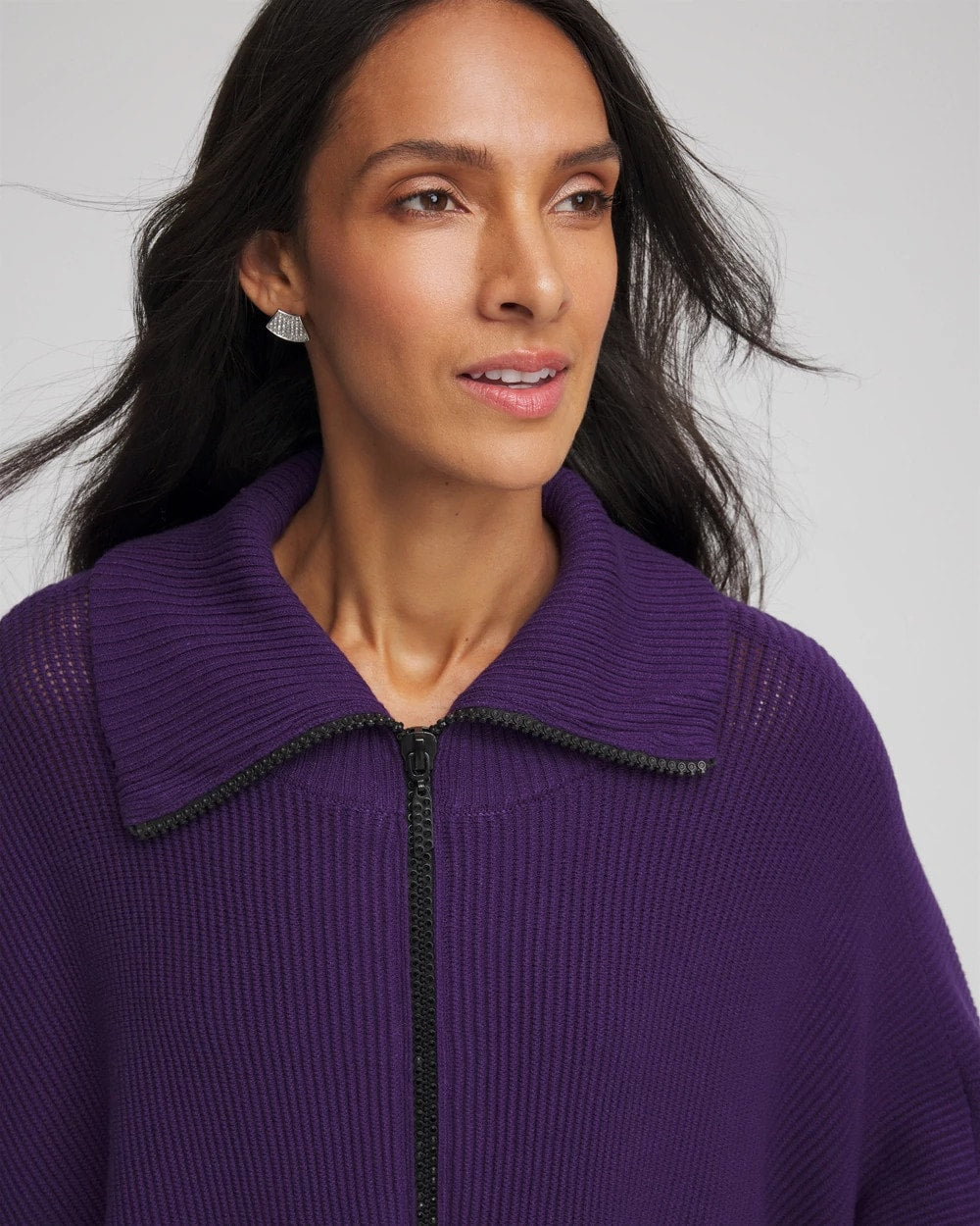 Rhinestone Zip-Collar Sweater Poncho - Chico's