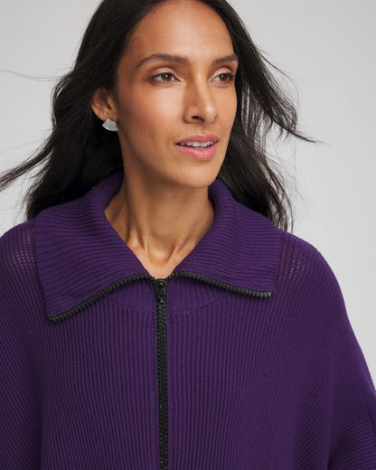 Rhinestone Zip-Collar Sweater Poncho - Chico's