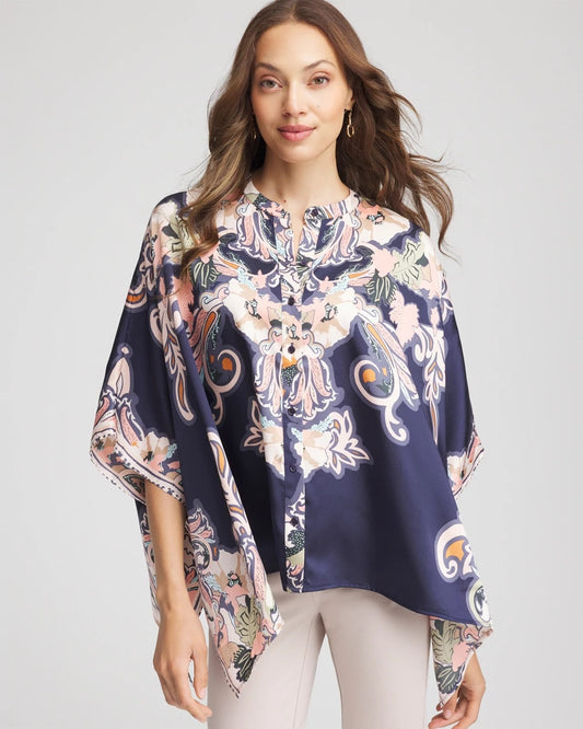 Collarless Floral-Paisley Poncho - Chico's