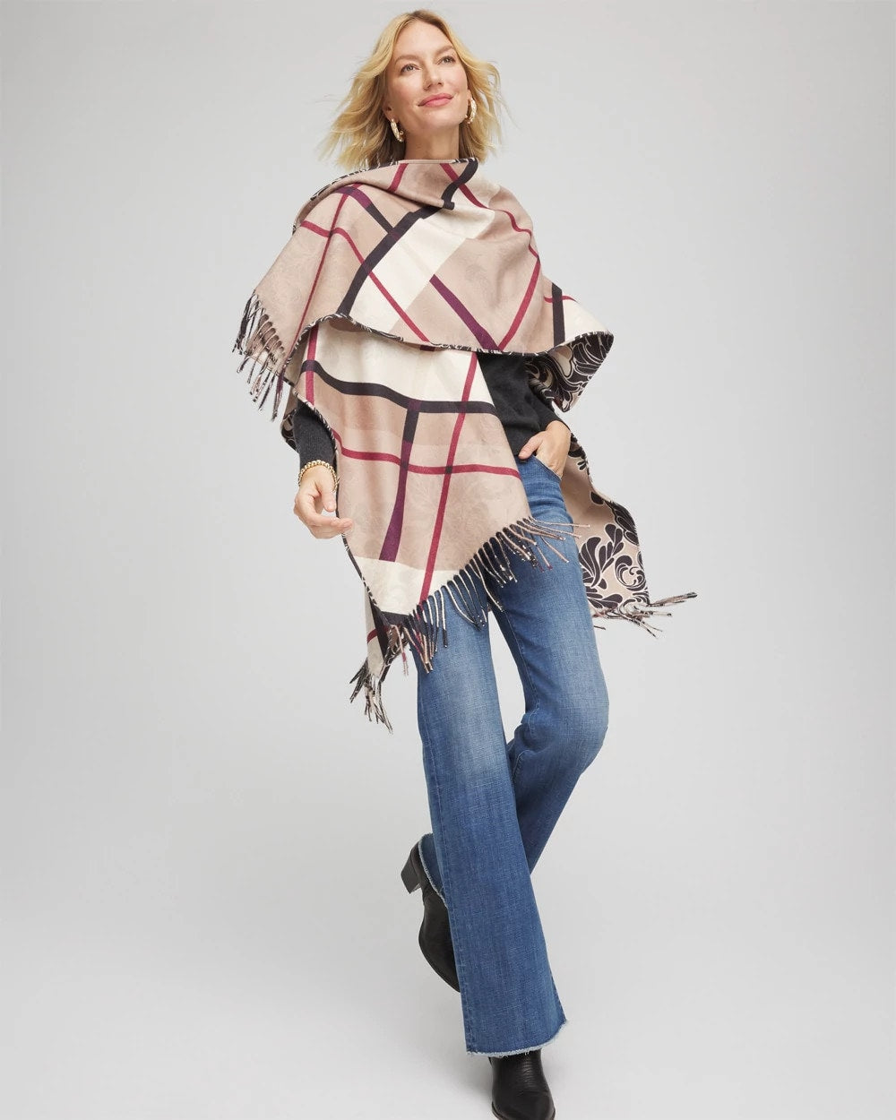 Reversible Printed Fringe Ruana - Chico's