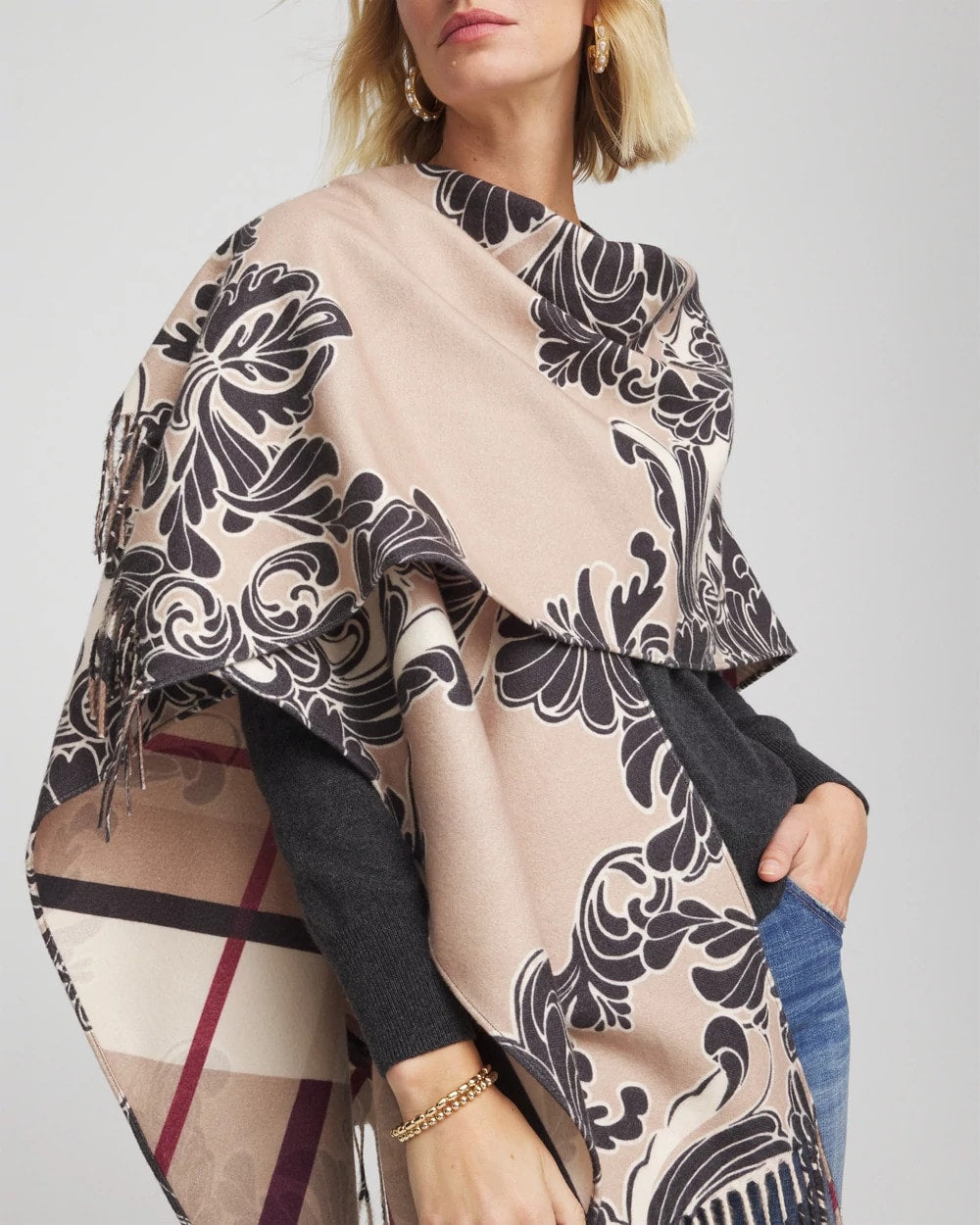 Reversible Printed Fringe Ruana - Chico's