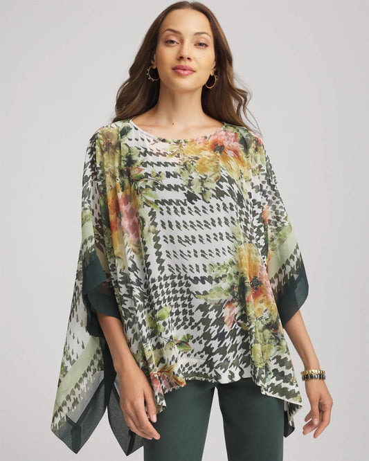 Printed Crinkle-Chiffon Pullover Poncho - Chico's