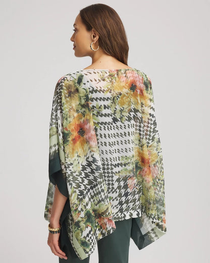 Printed Crinkle-Chiffon Pullover Poncho - Chico's