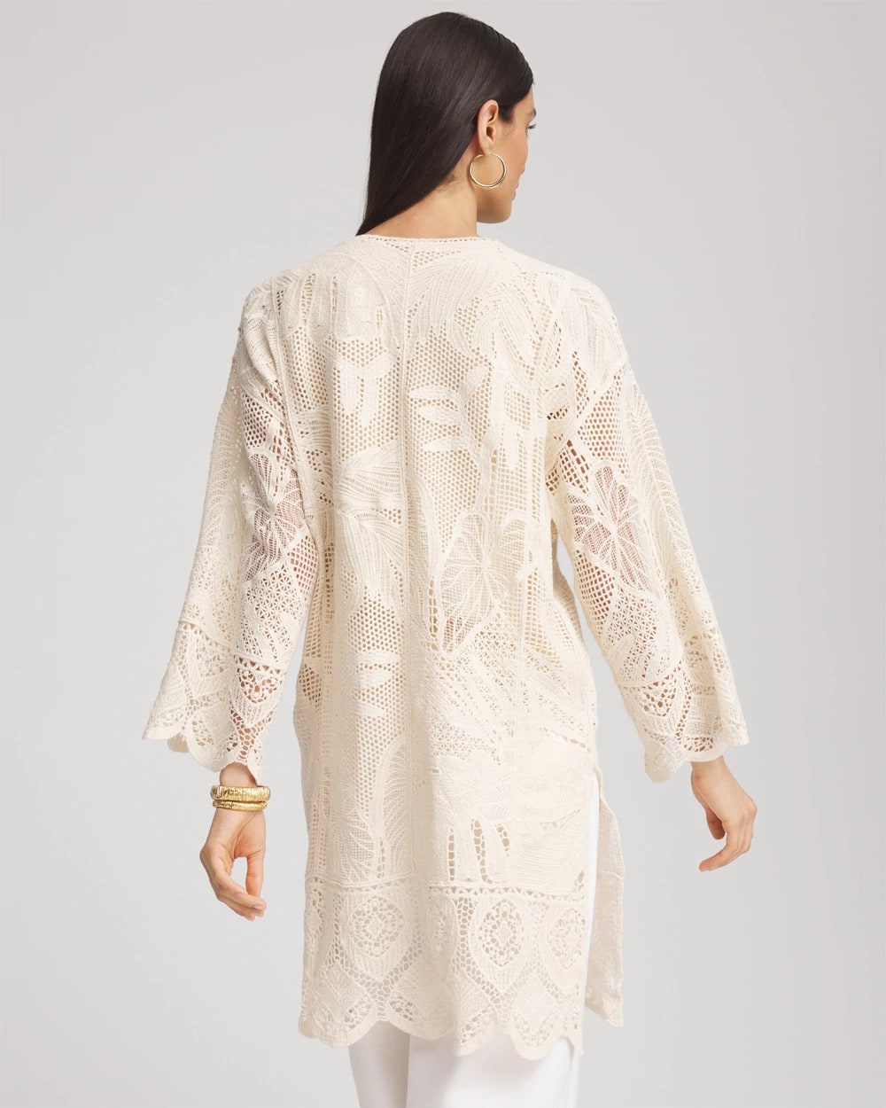 Cutwork Crochet-Lace Long Kimono - Chico's