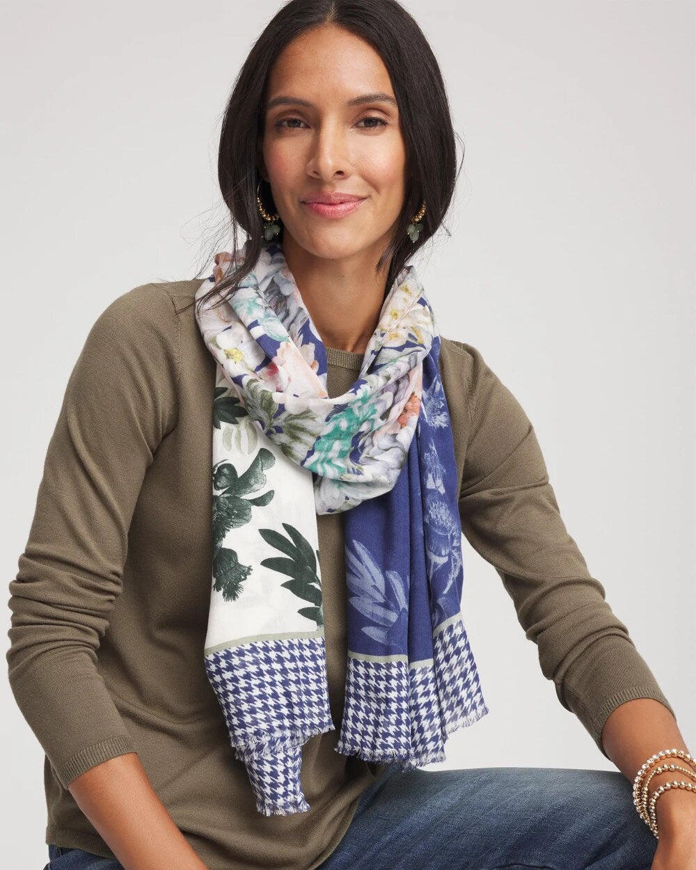 Colorblock Floral-Print Oblong Scarf - Chico's