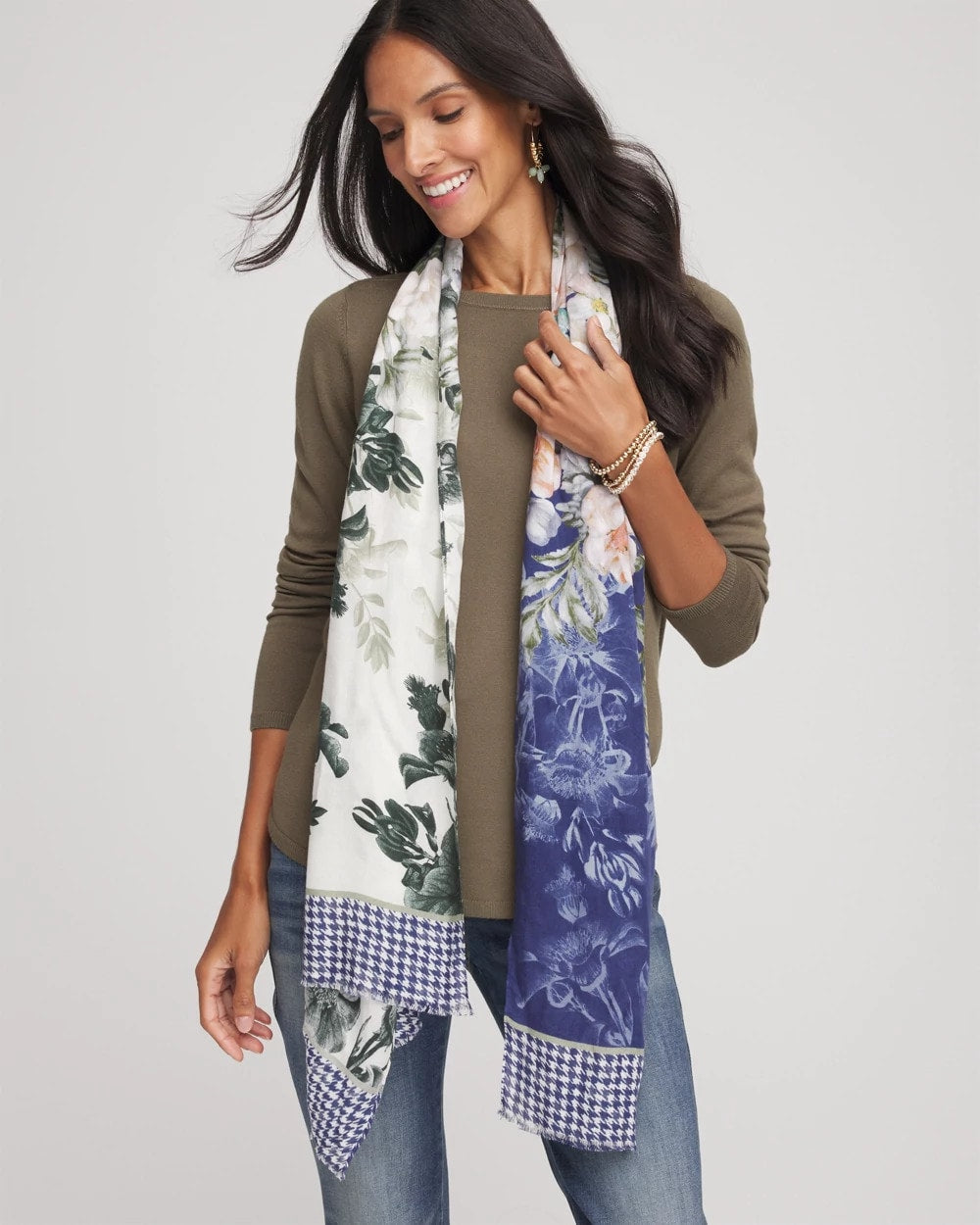 Colorblock Floral-Print Oblong Scarf - Chico's