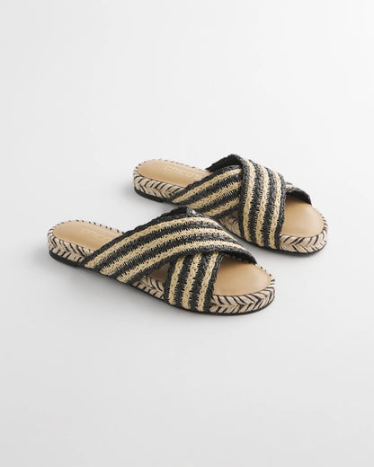 Striped Raffia Cross-Strap Slide Sandal - Chico's