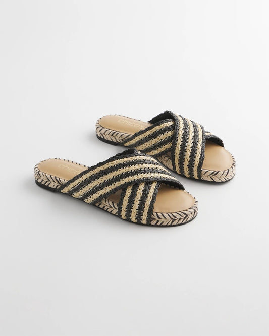 Striped Raffia Cross-Strap Slide Sandal - Chico's